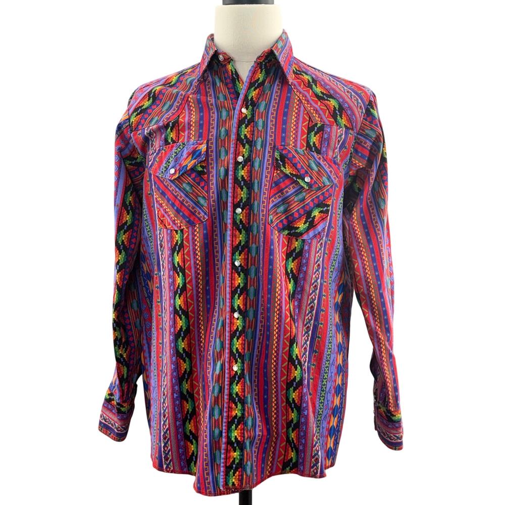 Vintage 80s Road Runner Southwestern Long Sleeve Button Down Shirt Men's Large
